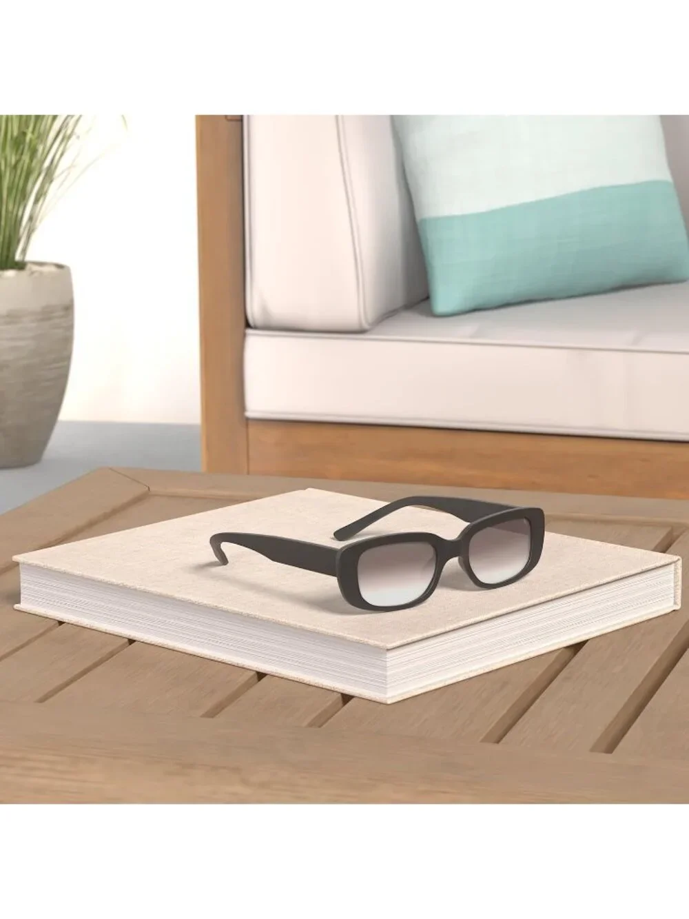 Women's Black Gradual Trendy Rectangle  Protection Cool Square Frame Sun Glasses